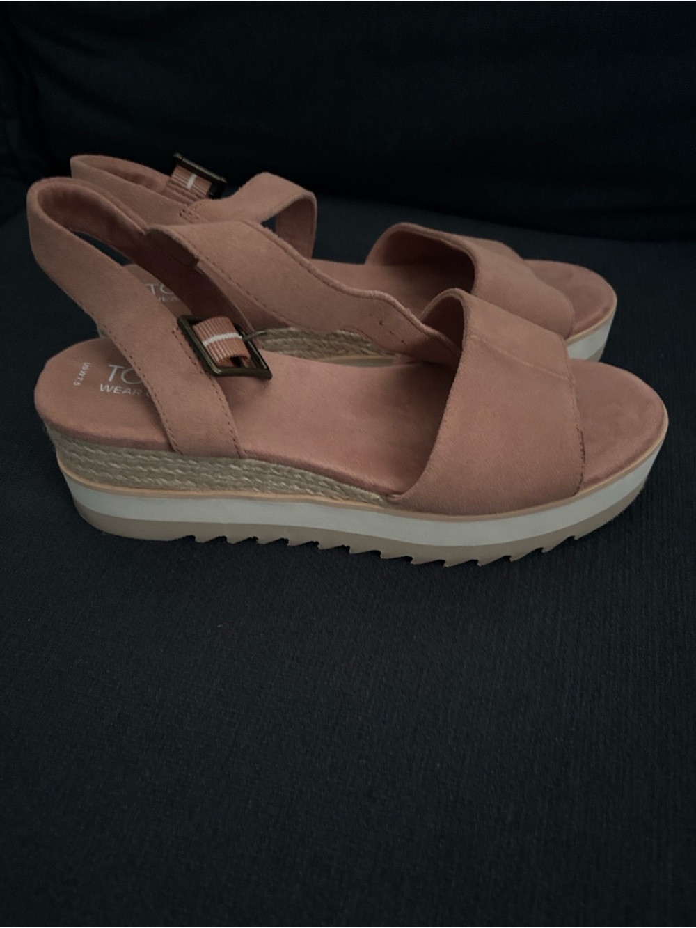 Toms Dusty Pink Suede Wedge Slingback Sandals